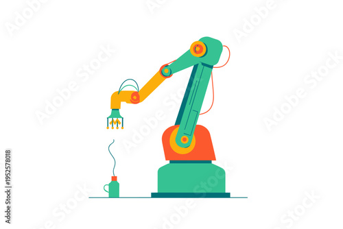 Neon Robotic Arm Assembling Electronics in Minimalist Smart Factory