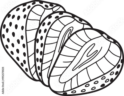 Sliced Strawberries Outline Isolated on White Top ViewStock Illustration