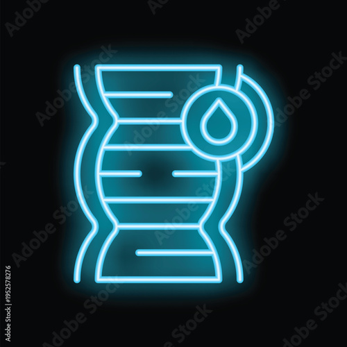 Glowing neon icon representing dna with a drop, symbolizing the concept of liquid biopsy for cancer diagnostics