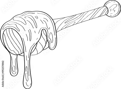 High quality linear realistic vector illustration of a wooden honey stirring stick. Ideal for menus, restaurant and other establishment designs, cosmetic and product label design. 