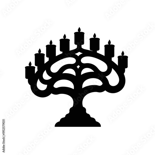 Black silhouette of Kinara with candles isolated on white background, concept of Kwanza cultural celebration  