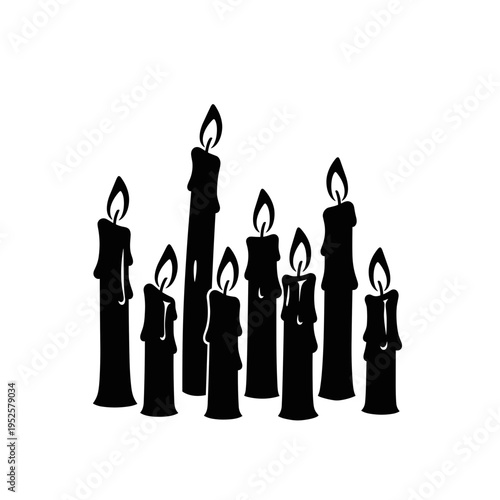 Black silhouette of seven candles isolated on white background, concept of Kwanza cultural celebration  
