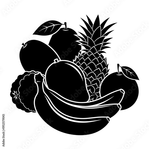 Black silhouette of mazao fruits isolated on white background, concept of Kwanza cultural celebration  