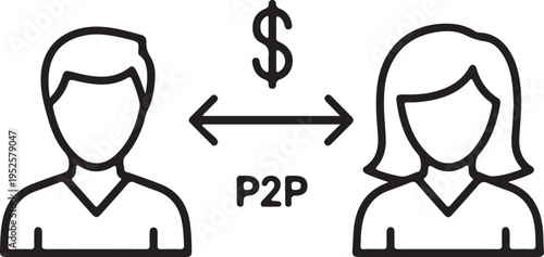Minimal peer-to-peer payment icon showing two users exchanging money,