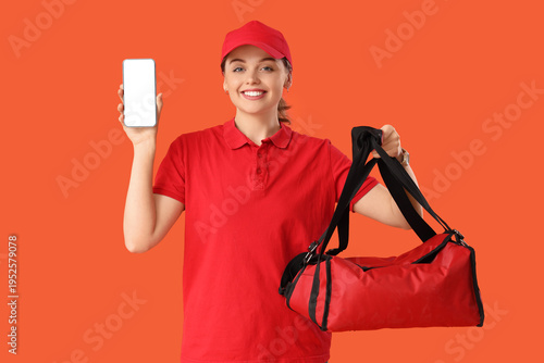Female courier with food ba...