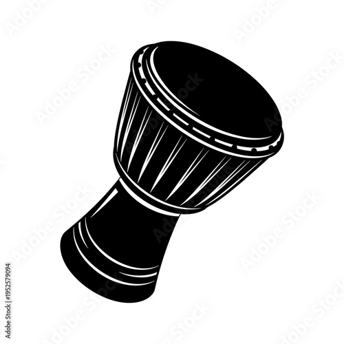 Black silhouette of African drum isolated on white background, concept of Kwanza cultural celebration  