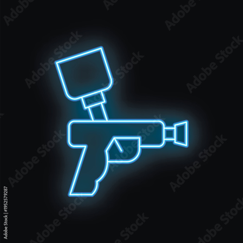 Blue neon sign depicting a paintball gun, ideal for any project about leisure, competition or shooting sports