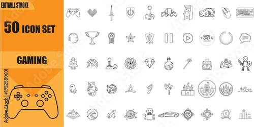 Gaming icons on white background.