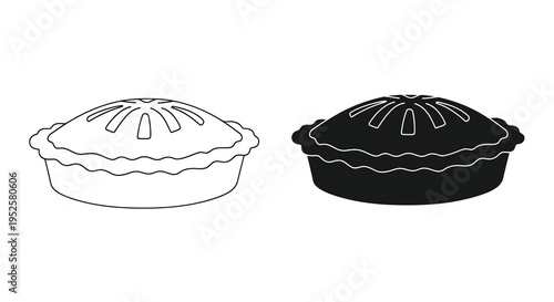 A simple black and white illustration depicts two pies one light and one dark showcasing contrasting designs high quality professional detailed