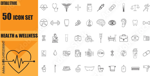 Health and wellness icons set.