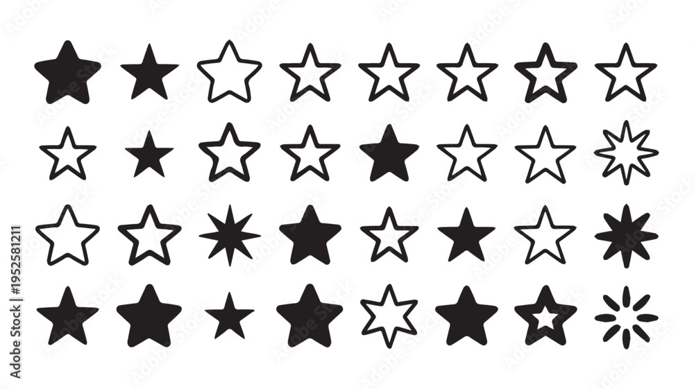 Fototapeta premium Diverse Vector Star Icons Collection for Rating and Decorative Design Elements