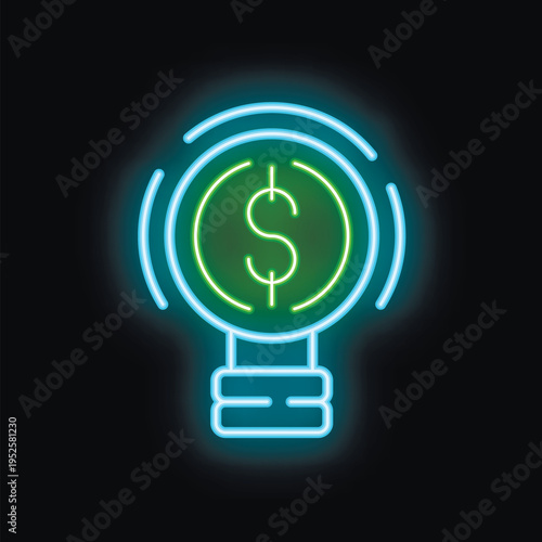 Neon lightbulb glowing with a dollar sign inside representing a profitable business idea on a black background