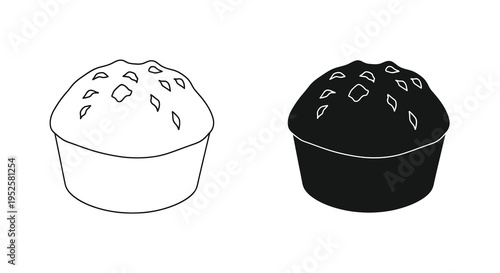 A simple black and white illustration depicts two muffins one light and one dark showcasing a contrast in tones high quality