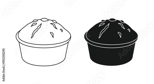 A simple black and white illustration depicts two round muffins one light and one dark high quality professional detailed