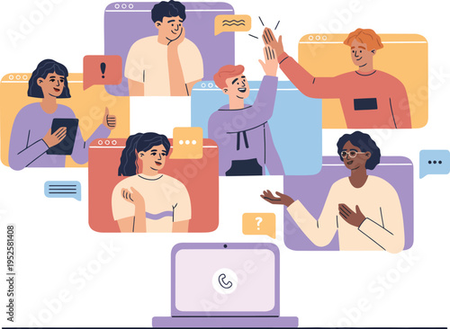 Conference call with multiple participants illustration with group call