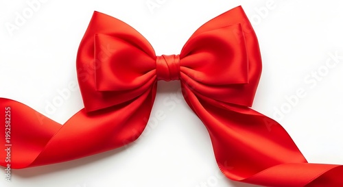 A vibrant red satin ribbon bow on a white background