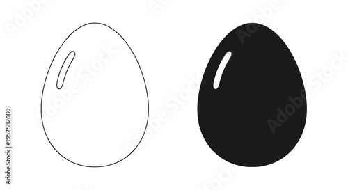 A stark black and white illustration presents two stylized egg shapes one light and one dark with a shared slit