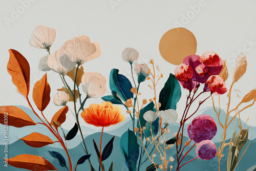 Aesthetic Minimalism Nature-Based Wallpaper with Abstract Floral Elements