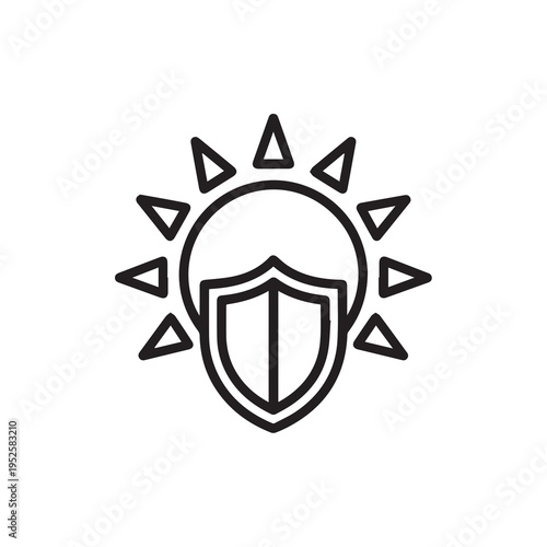 Sun Shield Icon Protecting From Rays Symbolizing Safety and Security Minimalist Line Art
