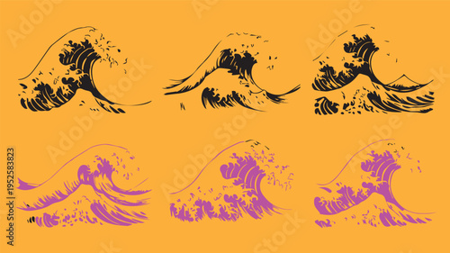 Japanese wave brush strokes illustration