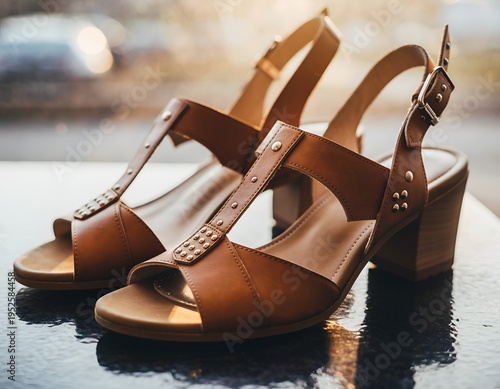 Stylish leather sandals with studded details and block heels fashion footwear