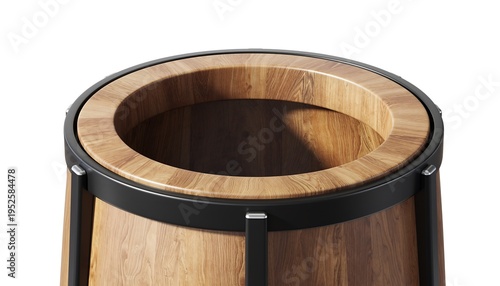 Stylish wooden trash bin with black trim for home or office waste disposal