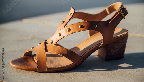 Stylish brown leather sandal with studded detail and block heel for summer fashion