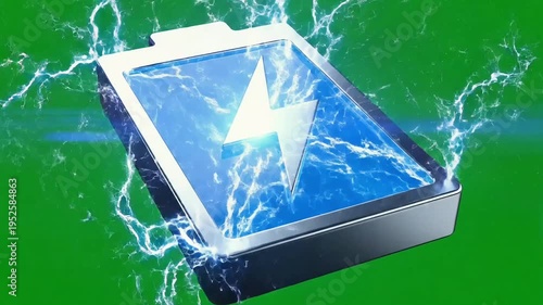 Battery icon with lightning bolt and electricity, representing energy and power, concept of charging and power supply