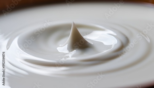 Swirl of thick white cream with a peak in the center creating circular patterns