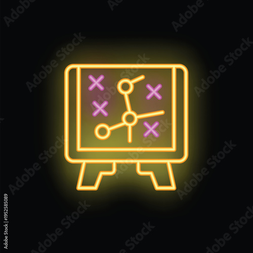 Neon strategy board is showing connected points and highlighting key locations with xs