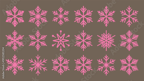 Collection of Diverse Pink Snowflake Graphic Elements for Winter Holiday Designs