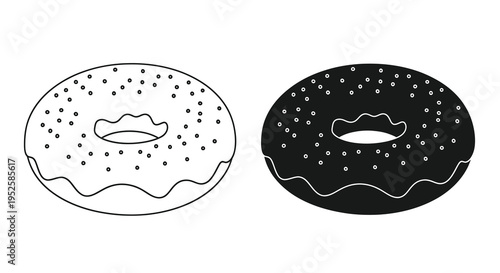 A minimalist illustration depicts two donuts one light and one dark both covered in sprinkles and icing high quality