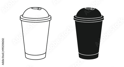 A simple black and white illustration depicts two disposable plastic cups with lids showcasing contrasting tones high quality professional detailed modern