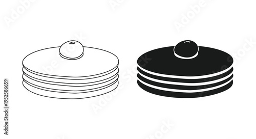 A minimalist illustration depicts two stacks of pancakes each topped with a single round pat of butter high quality