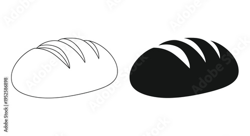A simple black and white illustration depicts two loaves of bread one light and one dark side by side high quality