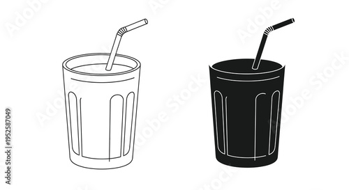 A minimalist depiction showcases two glasses with straws one light and one dark representing duality high quality professional detailed