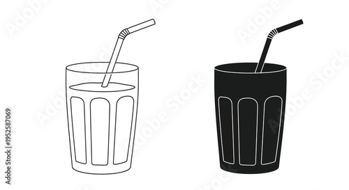 A minimalist depiction showcases two glasses filled with liquid each containing a single drinking straw high quality professional detailed