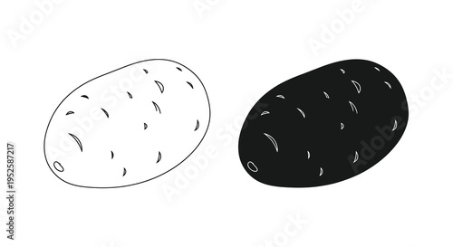 A simple black and white illustration depicts two potatoes one light and one dark showcasing their form high quality professional detailed