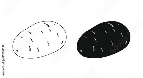 A minimalist illustration depicts two potatoes one white and one black with simple line details suggesting eyes high quality