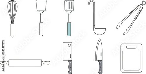 Kitchen utensil icon set isolated vector