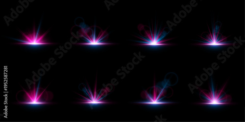 Blue and pink neon streak PNG with sparkling light particles and digital flare. Soft glowing lines create magical, high-tech abstract effect. Ideal for overlays, banners, or digital art.
