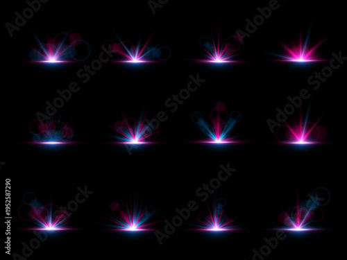 Pink and blue glowing light streak PNG with neon flare and twinkling sparkles. Lines curve dynamically across transparent background. Perfect for digital, sci-fi, or fantasy designs.
