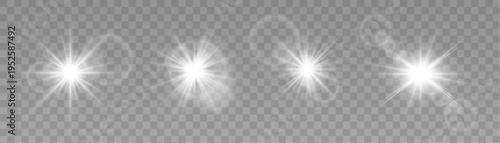 White star set with sparkling rays, glowing center, and lens flare. Clustered stars radiate soft magical light. Perfect for holiday cards, banners, or digital overlays.
