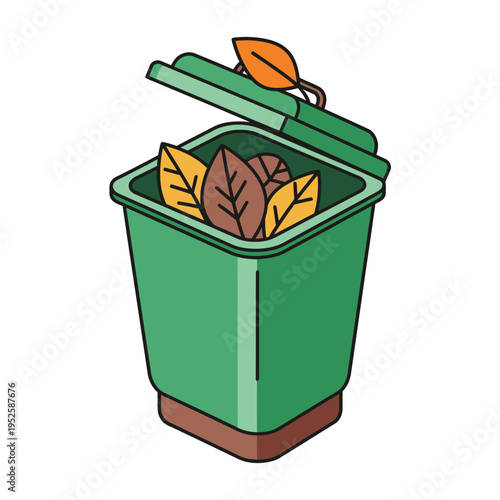 green compost bin with organic waste icon
