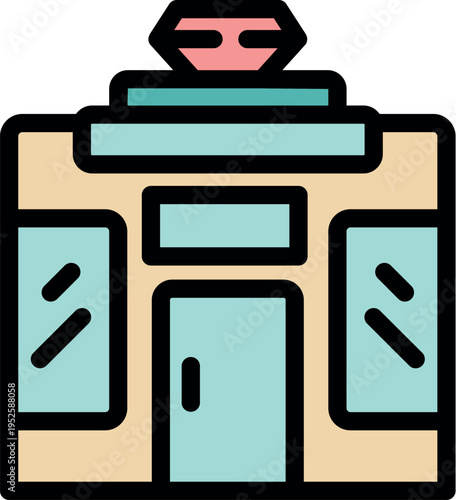 Jewelry store building showcasing a prominent diamond on its roof, symbolizing luxury, precious gems, and high end retail