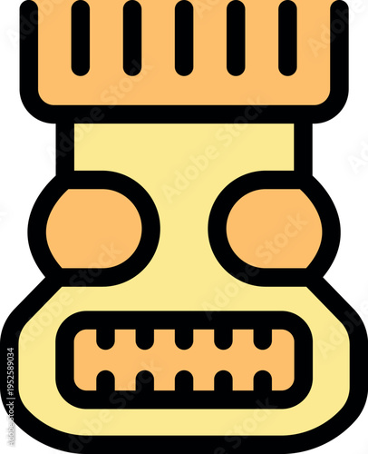 Polynesian tiki idol representing a powerful god, featuring orange accents and a carved wooden texture