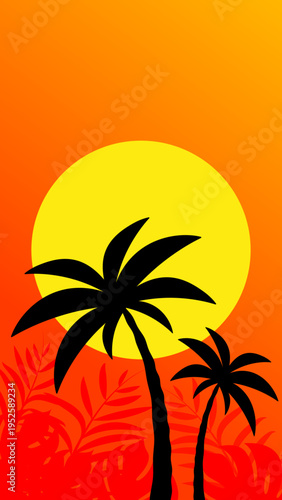 palme, estate, isola tropicale, tropici, mare, tramonto