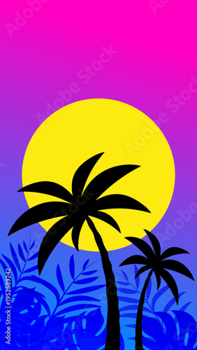 palme, estate, isola tropicale, tropici, mare, tramonto