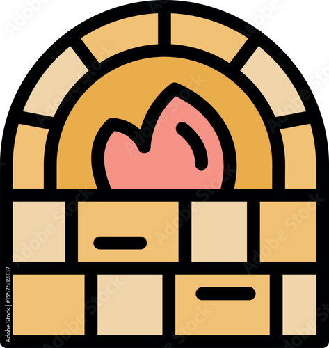 Traditional stone oven with burning fire inside, perfect for baking pizza, bread and other delicious food