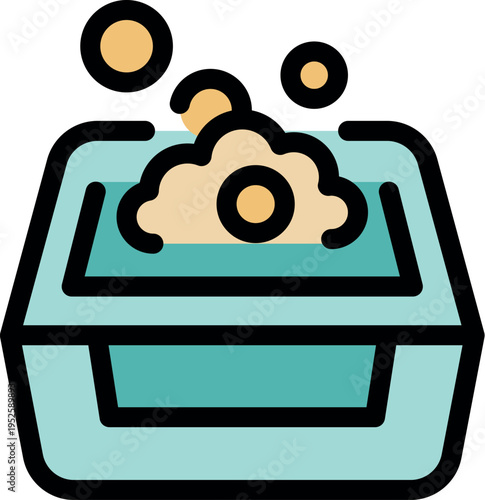 Clean cat litter box with clumping sand forming bubbles, ideal for pet hygiene